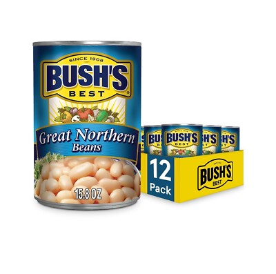 BUSHS BEST Canned Great Northern Beans (Pack of 12) Source of Plant Based