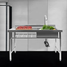 1 Compartment Kitchen Sink Prep Table With 360°Faucet Commercial Stainless Steel