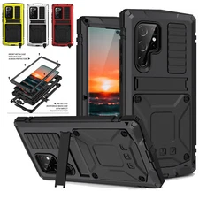 For Samsung S25 Ultra S24 S25 FE Heavy Duty Metal Glass Armor Stand Case Cover