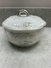 ANTIGUA JABONERA PORCELANA TRES PIEZAS 1800 CON TAPA Y COLADOR TRANSFERENCIA FLORAL