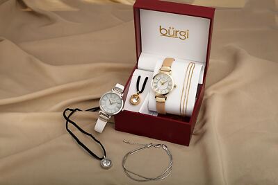 Women's Burgi Jewelry Gift Set Swarovski Crysta Quartz Watch