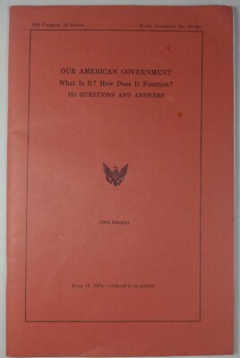 1974 Our American Government What Is It How Does It Function Vtg Handbook USA