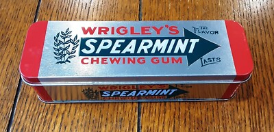 Wrigley's Spearmint Chewing Gum Collectible Tin Box w/Hinged Lid