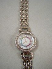 NEW Rhinestone Bezel MOP Rainbow Face Quartz Watch Metal Band