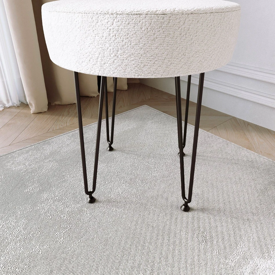 Alaya Ivory Bouclé fabric Stool with Black Hair Pin Legs - Image 3 of 4