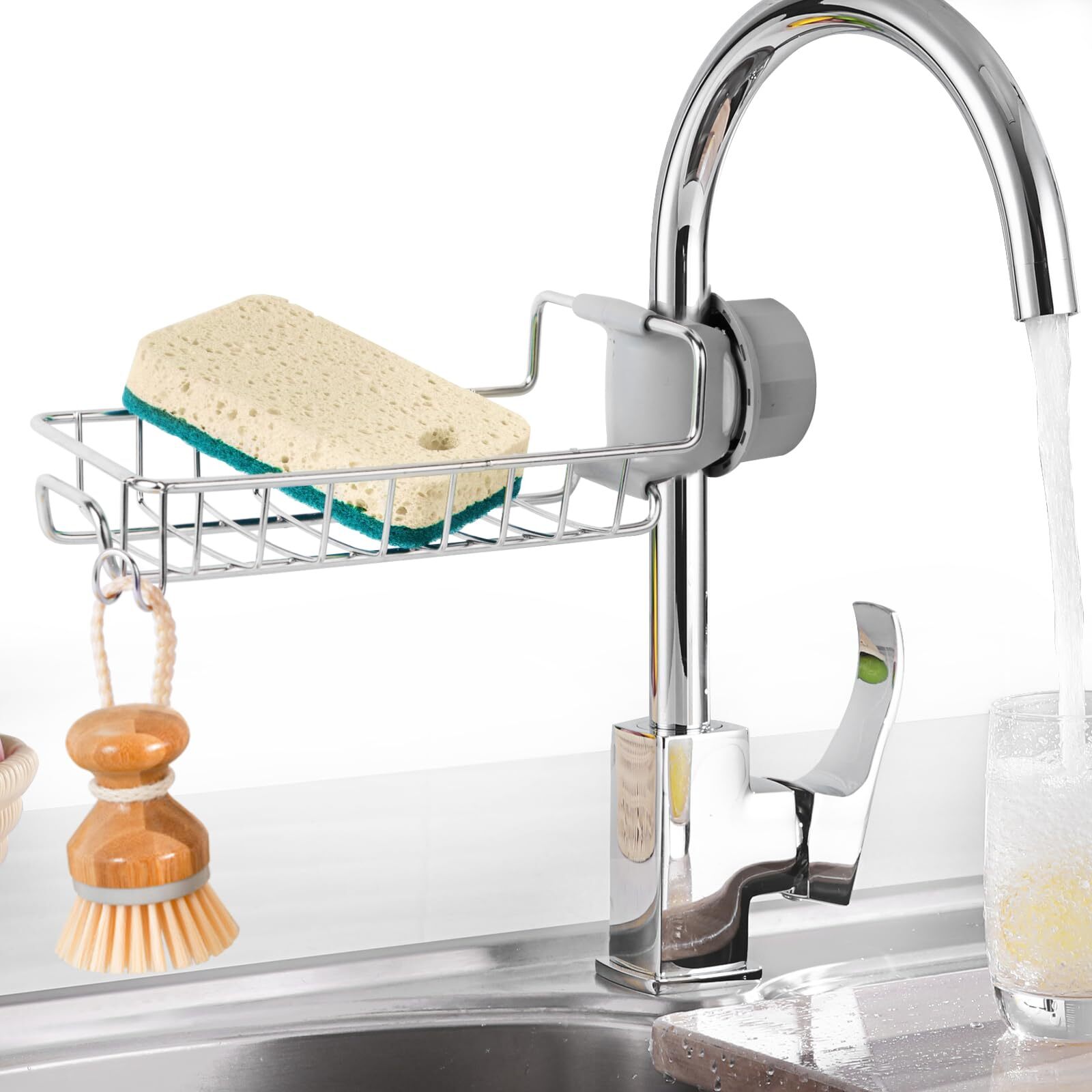Stainless Steel Faucet Sponge Holder for Kitchen Sinks Faucet Rack-image