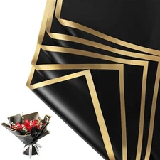 20 Sheets Waterproof Gold Edge Floral Bouquet Wrapping Paper for Birthday Gift