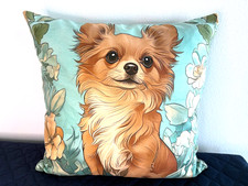 Floral Serenity Long-Haired Chihuahua Pillow Cover –Artistic Dog Portrait Accent