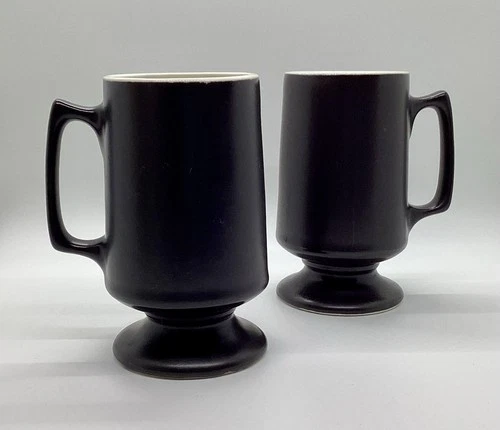 Set of 2 HALL Pottery Vintage Pedestal Irish Coffee Mugs Black MCM USA #1873