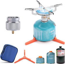 Collapsible Portable Camping Stove with Propane Tank Adapter and Carry Case