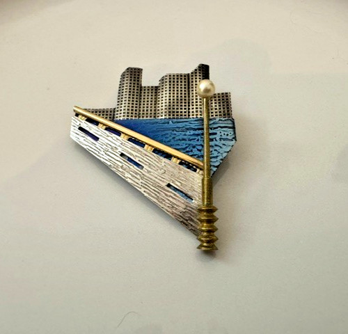 Kathleen Doyle and Tom Reardon Cityscape Pin Brooch Sterling and Metal
