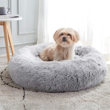 Calming Dog  Cat Bed, Round Soft Anti-Anxiety Donut Cuddler Warming Cozy Flu...
