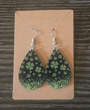 St Patrick s Day Shamrock Teardrop Earrings, Glitter Wood 1.57 x 1