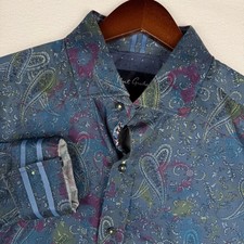 Robert Graham Mens L Tailored Fit Paisley Floral Button Down Shirt Blue Purple