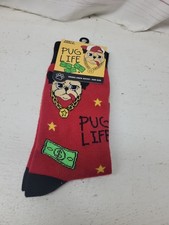 Pawty Animal Unisex Crew Socks Pug Life Dog Print Funny Novelty Gangsta Pup