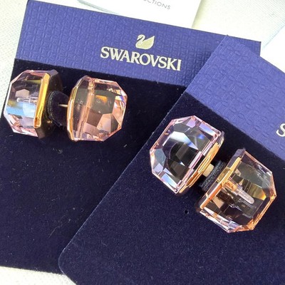 Swarovski Lucent Stud Earrings Pink Rose Gold Plated New In Box