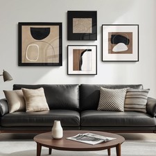 Framed Modern Black and White Brown Abstract Wall Art, Large for Living Room ...
