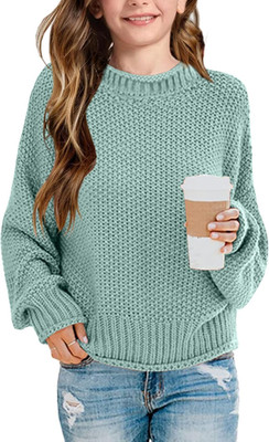 Girls Crew Neck Sweaters 2026 Fall Winter Teen Tops Cozy Knit Trendy Kids Long S