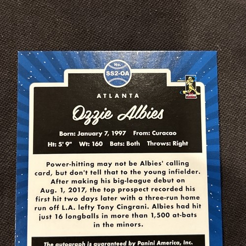 2017 Donruss Signature Series Ozzie Albies Rookie RC Auto - Foto 5 di 5