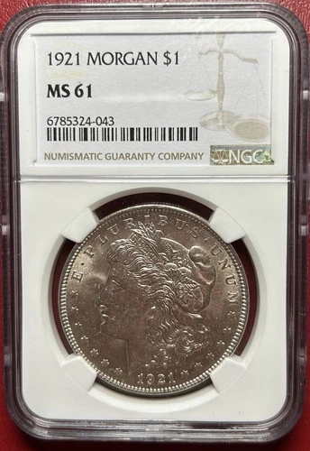 1921 Morgan Silver Dollar. NGC MS-61. Free Shipping
