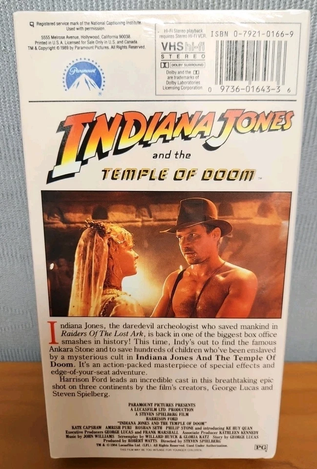 1984 Sealed Indiana Jones and the Temple of Doom VHS, Paramount Watermarks, New - Image 2 of 4