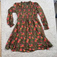 Zac Kids Zac Posen Girls Floral Smocked Dress Olive Green Pink Orange Sz L 10-12