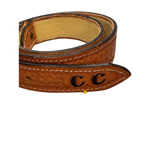 Western Boho Basketweave Tooled Leather Belt CC Initial