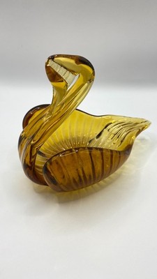 Bernstein Kunst Glas Schwan Vintage Retro MCM Glas Schmuck Schale mundgeblasen Sammlerstücke