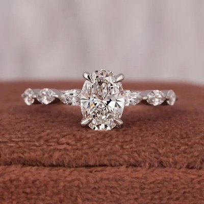3ct Lab Created Diamond Women Beauty Oval Cut Ring 14K White Gold Plated Silver