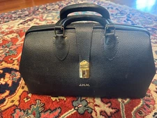 Vintage Black Doctor's Pebble Grain Leather Medical Bag 15" Wide (With Key)