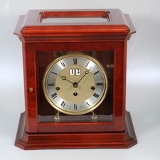 HERMLE MODERN MANTEL CLOCK westminster chime on bells, date dial FOUR GLASS CASE