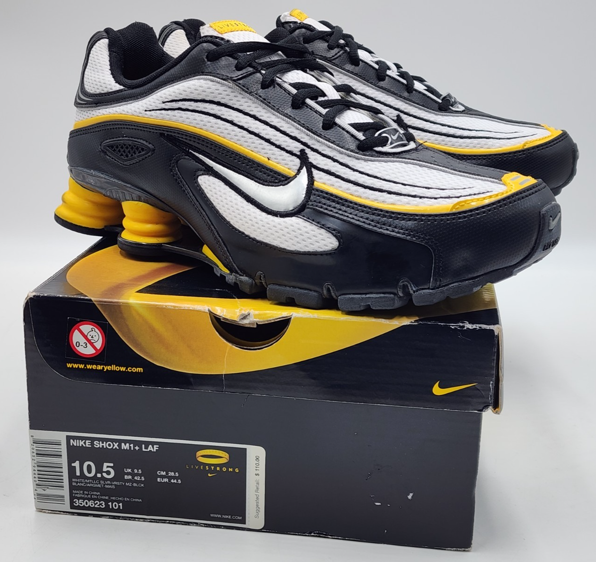 Rare Nike Livestrong Shox M1+ LAF Black Varsity Maize Mens Sz 10.5