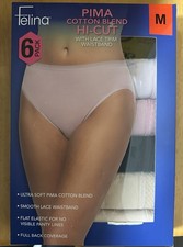 Felina Women's 6-Pack Pima Cotton Hi-Cut with Lace Trim Panties, pick size