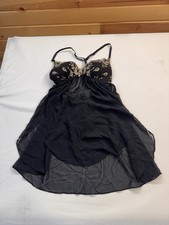 Nwt Linea Donatella Black Babydoll Chemise Sleepwear 2-Piece Set Size Medium