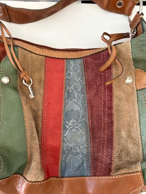 Fossil Multicolor Stripe Patchwork Leather Suede … - image 9