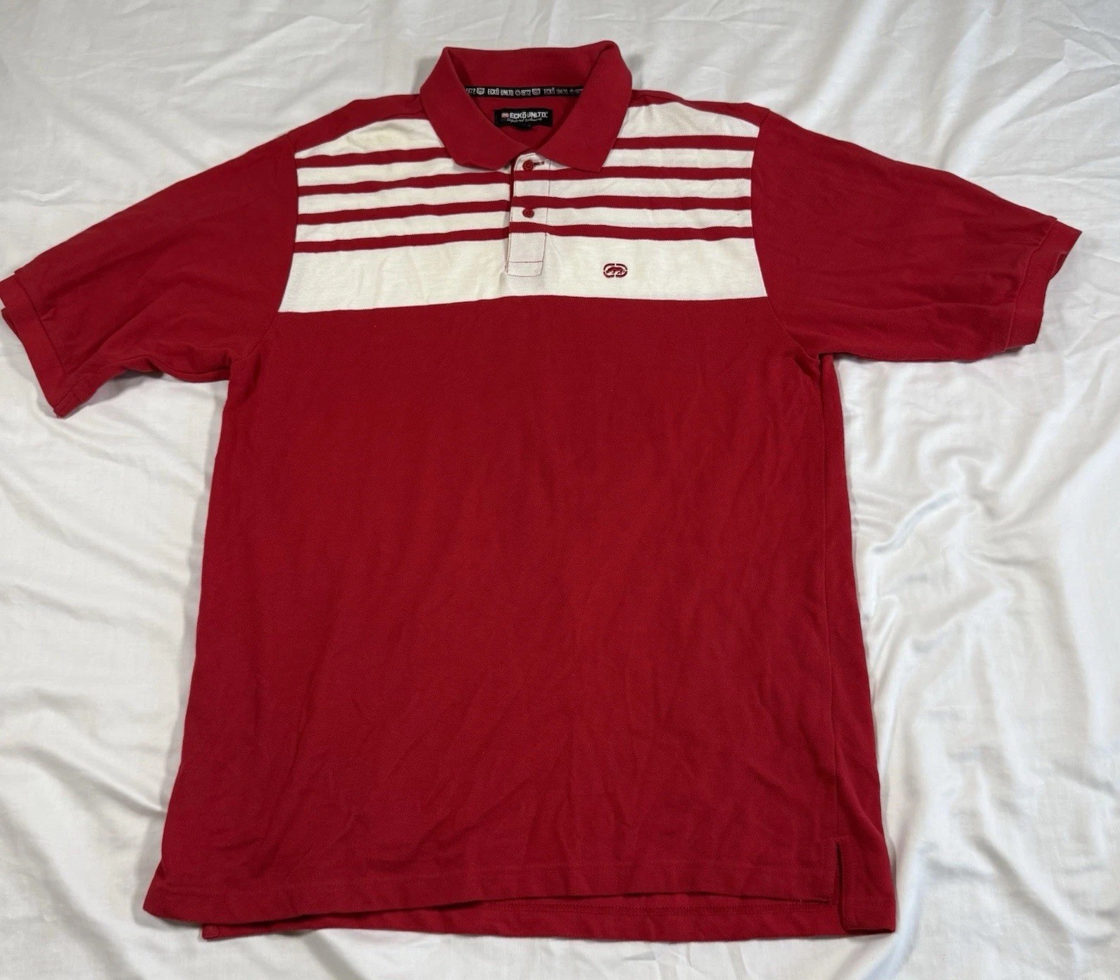 Vintage Ecko Unltd Mens Polo Shirt Red White  Striped Streetwear Y2K Size XL