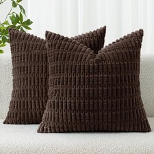 Pack of 2 Corduroy Decorative Throw Pillow Covers 18x18 Inch Soft Boho Stripe...