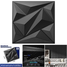 33 Pack 3D Wall Panel Diamond Black PVC 12x12 Cover 32 Sq Ft Living Room Bedroom