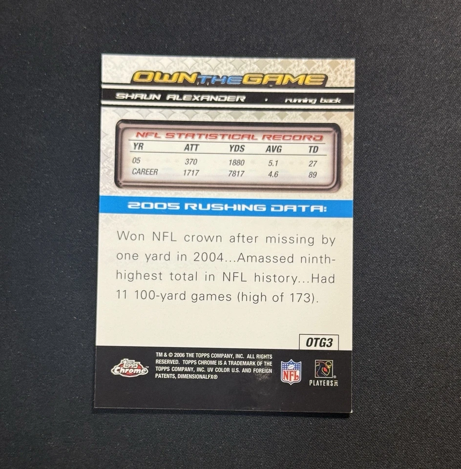 2006 Topps Chrome Own the Game #OTG3 Shaun Alexander NFL Seattle Seahawks - Image 2 of 2