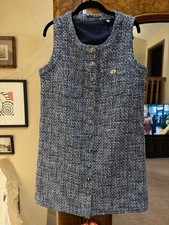 Eli Tahari Silver Button Serial Blue Tweed Dress, Woman’s Size L