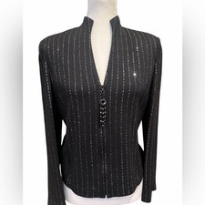 St. John Evening Pinstripe Paillette Santana Knit Jacket - Black Size 6