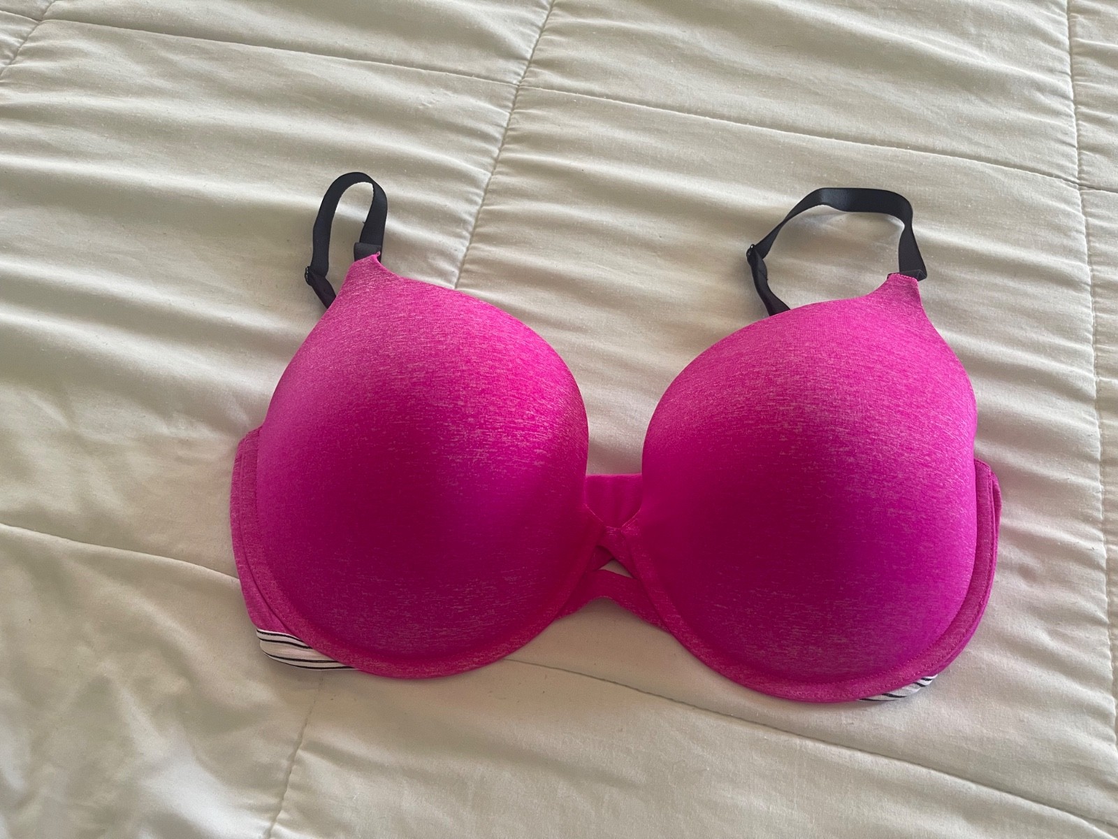 Victoria Secret Perfect Shape Black Strap Hot Pink Bra 36DDD