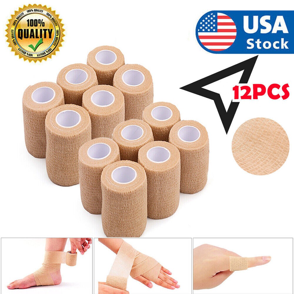 Self Adherent Cohesive Wrap Bandages 2” 5 Yds Sports Athletic Tape 12 /6 ROLL