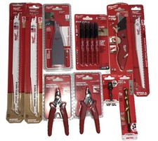 NEW! Milwaukee Lot of 10 Pcs. Drill Bits, Saw Blades, Markers, Snips, Knife