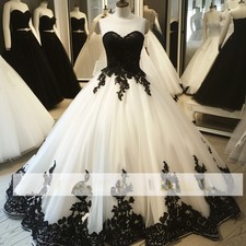 White Tulle and Black Applique Wedding Dresses Lace Up Back Bridal Gowns Custom