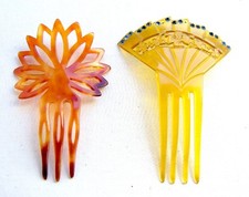 Two small faux tortoiseshell mid century hair combs NO US IMPORT FEES