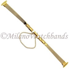 8-10mm Speidel Gold Tone Mesh Stainless Steel Safety Chain Clasp Watch Band 261Y