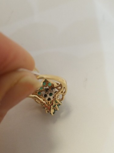 Vintage 10k Gelbgold natürlicher Diamant/Smaragd Cluster/Cocktailring Größe 6,5 - Bild 6 von 15