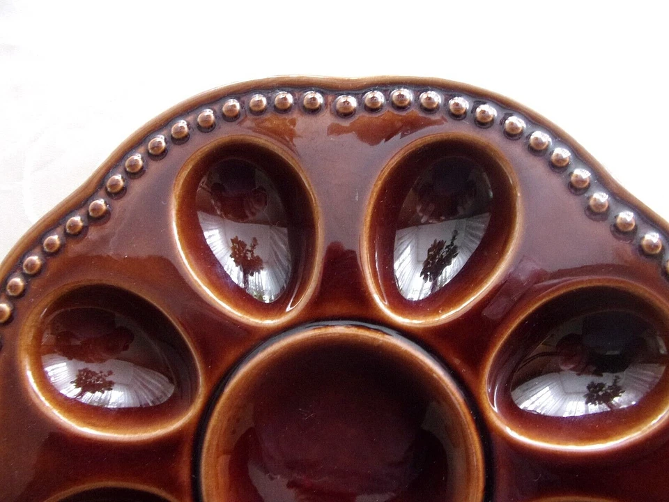 Keramik Eierplatte Eierteller Eier Servierplatte für 8 Eier /Eierhälften braun - Bild 2 von 4