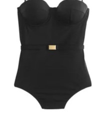 J. Crew Womens Black Corset One Piece Bathing Swim suit size 14 D cup belted